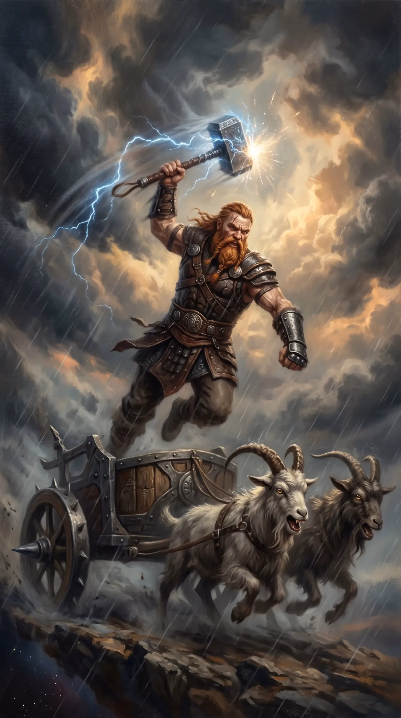 Þórr, the Thunderer, hammer raised beneath a stormlit sky