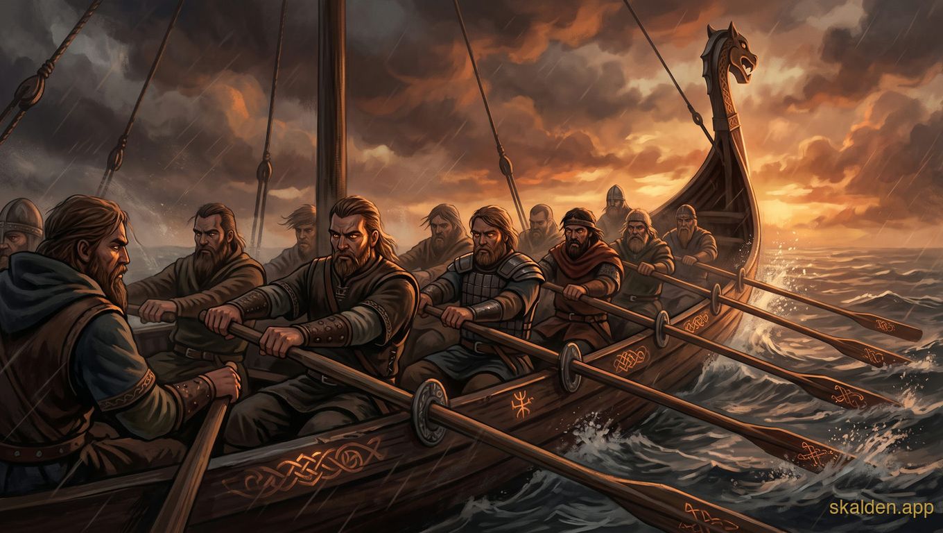 Tell me about rowing the Viking vessels to the rhythm and stroke for stroke.